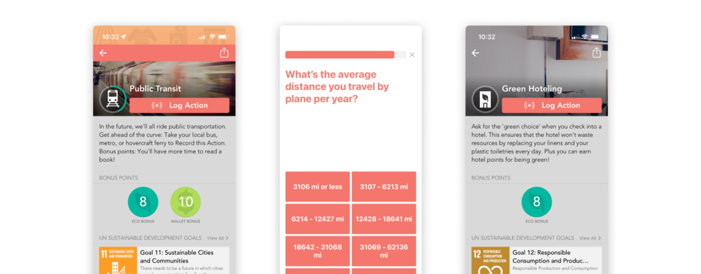 JouleBug actions depicting travel and accommodations when employees travel for business